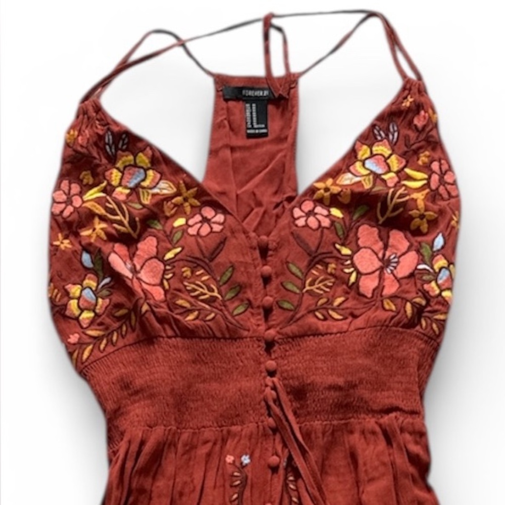 Floral Embroidered Brown Maxi Dress